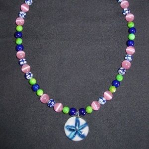 Handmade Beaded Blue Flower Necklace